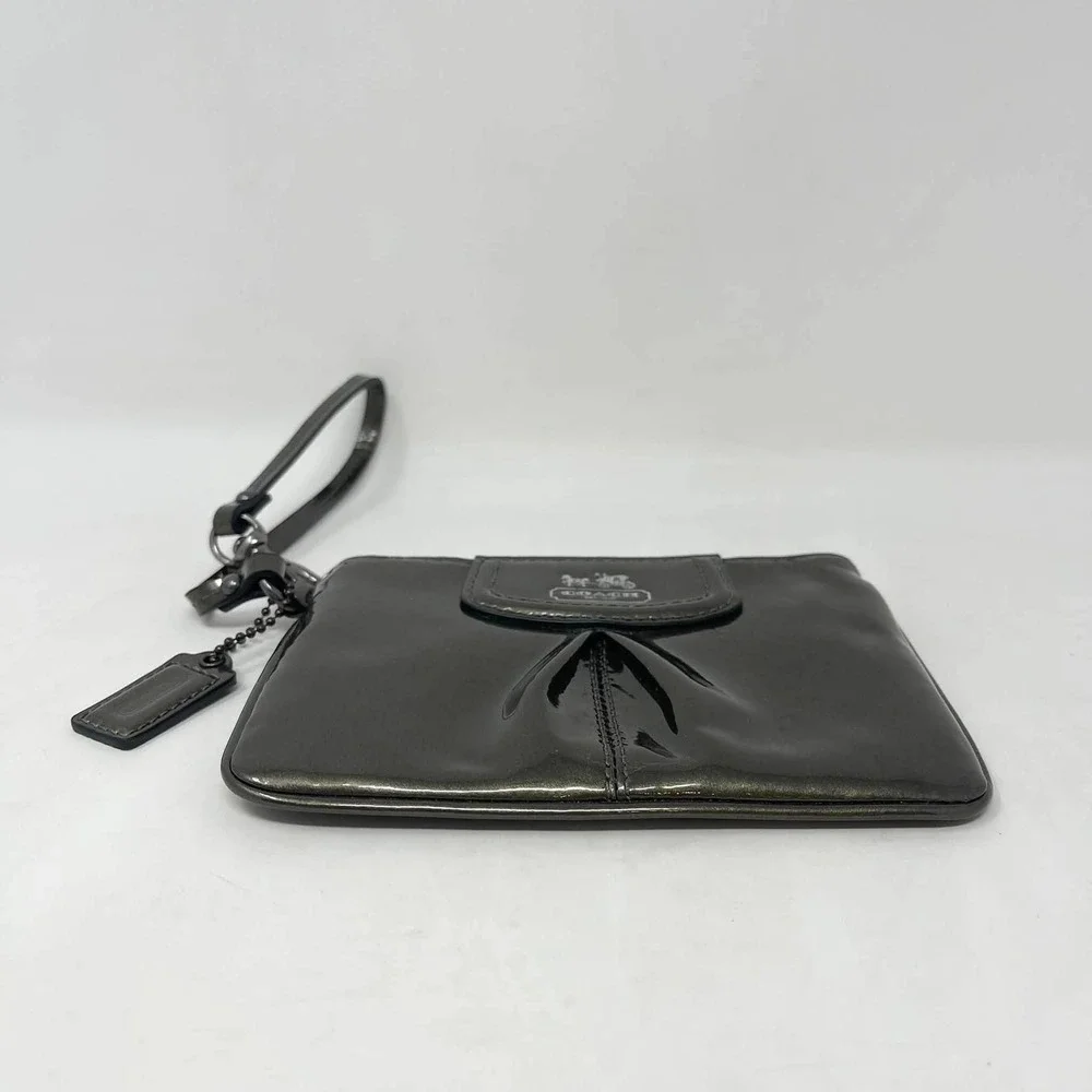 Coach Madison Patent Leather Wristlet Pewter Metallic Gray w/Hangtag Y2K